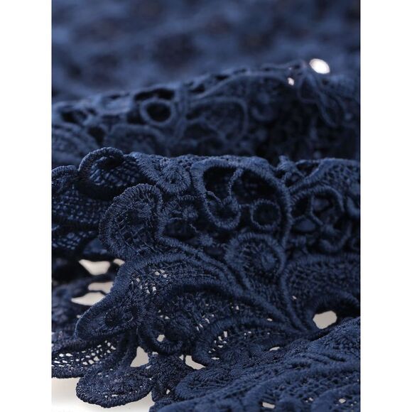 Floral Lace Shrug Wedding Guest Cap Sleeve Sheer Bolero Cardigan Dark Blue - Picture 5 of 6